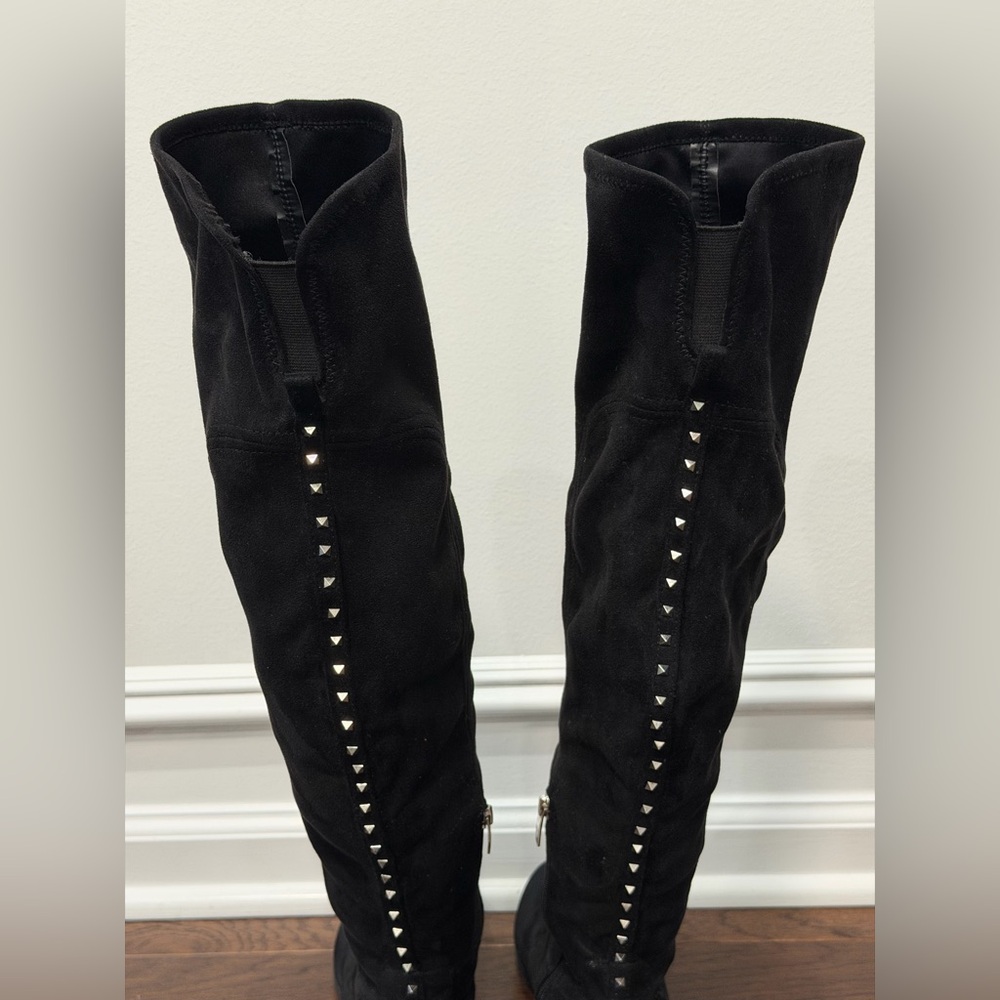 Marc Fisher Black Over the Knee Studded Boots - Picture 3 of 9